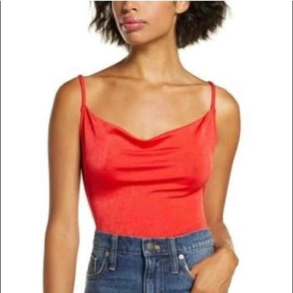 FREE PEOPLE Red Cowl Neckline Bodysuite - Picture 13 of 13